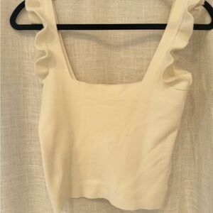 Cream Ruffled Sleeveless Crop Top